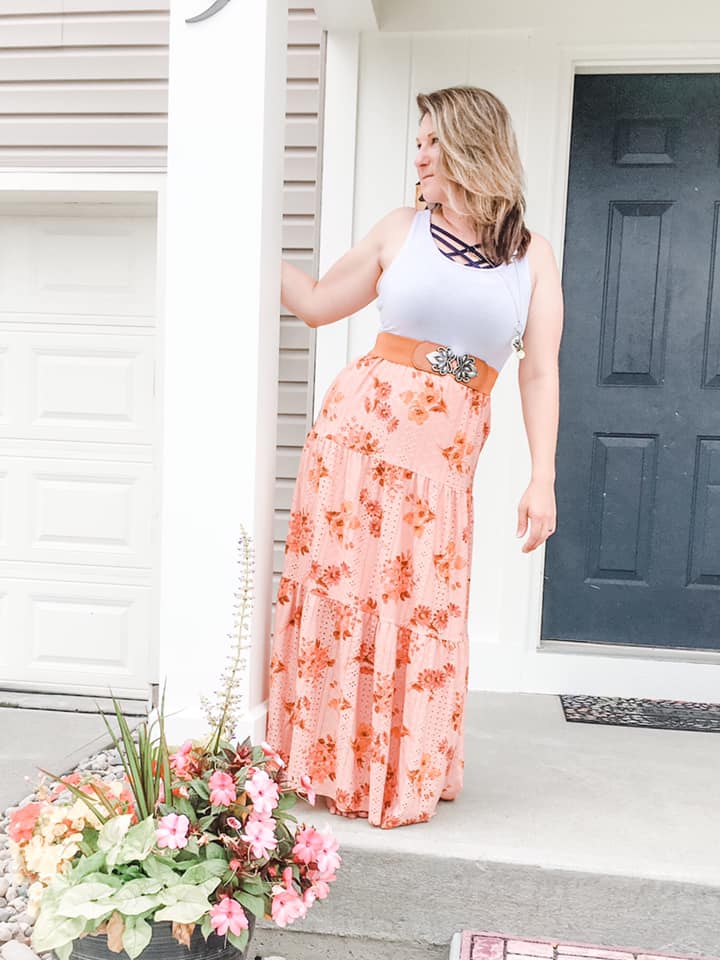 POPPY SKIRT PEACH FLORAL