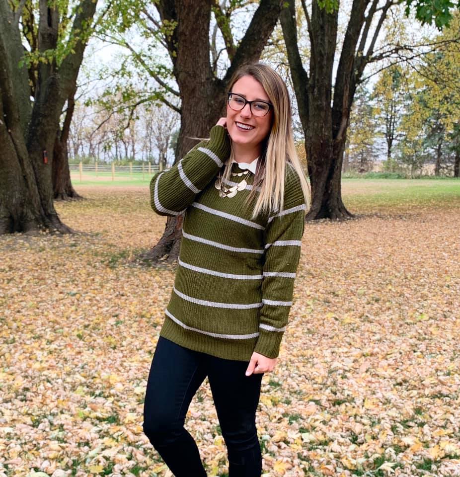 MARIAH SWEATER - DARK OLIVE & GREY STRIPE