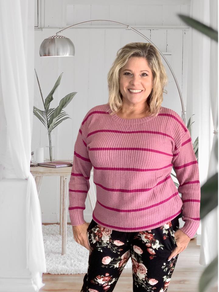 MARIAH SWEATER - PINK W/ CRANBERRY STRIPE