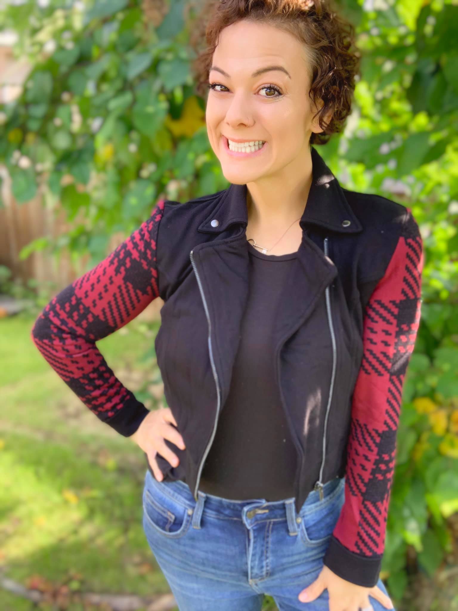 MOTO JACKET - PLAID SLEEVE