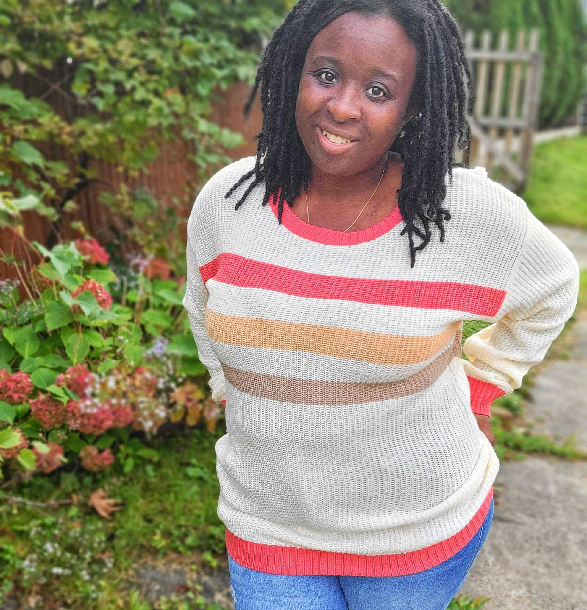 MARIAH SWEATER - MULTI-STRIPE CORAL