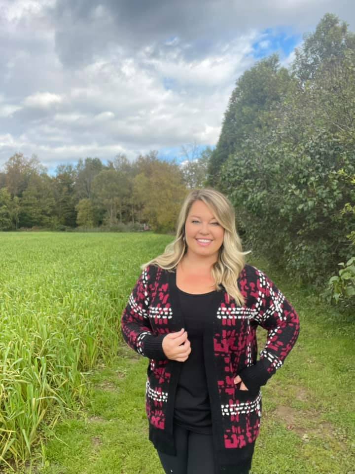 PEYTON KNIT CARDIGAN - BLACK & RED PLAID