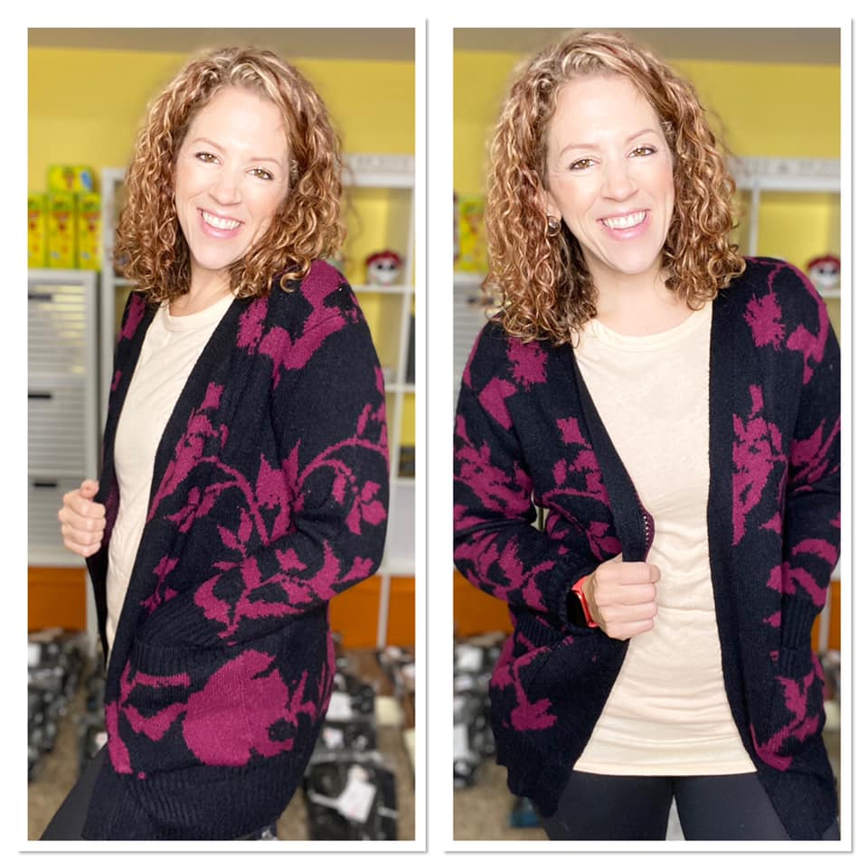 PEYTON KNIT CARDIGAN - BLACK & MAGENTA FLORAL