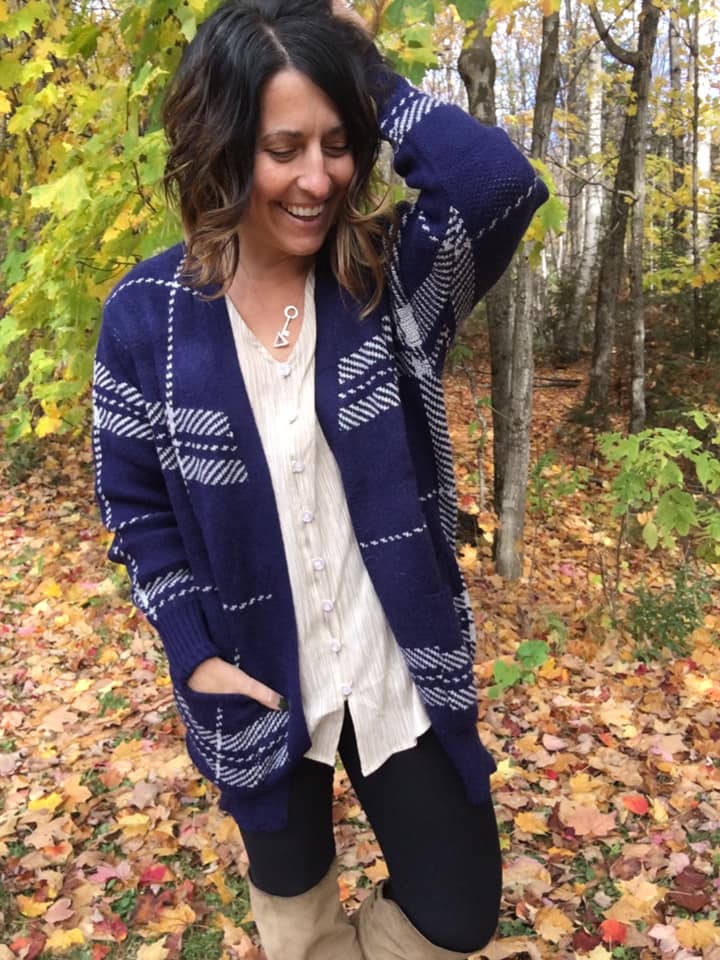 PEYTON KNIT CARDIGAN - NAVY PLAID