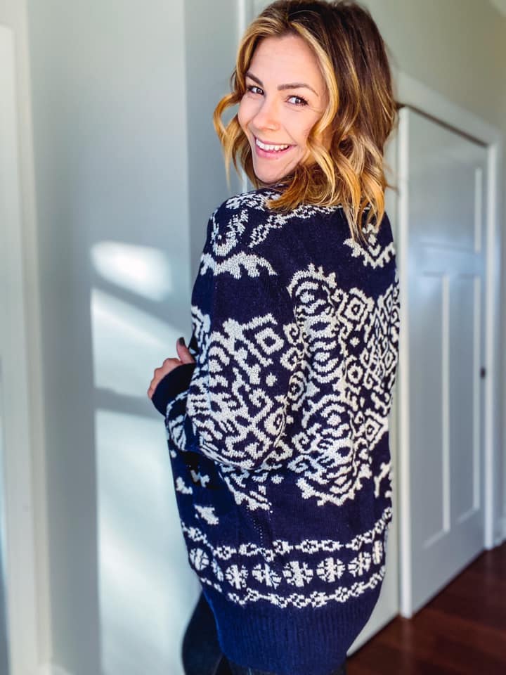 PEYTON KNIT CARDIGAN - NAVY SNOWFLAKE