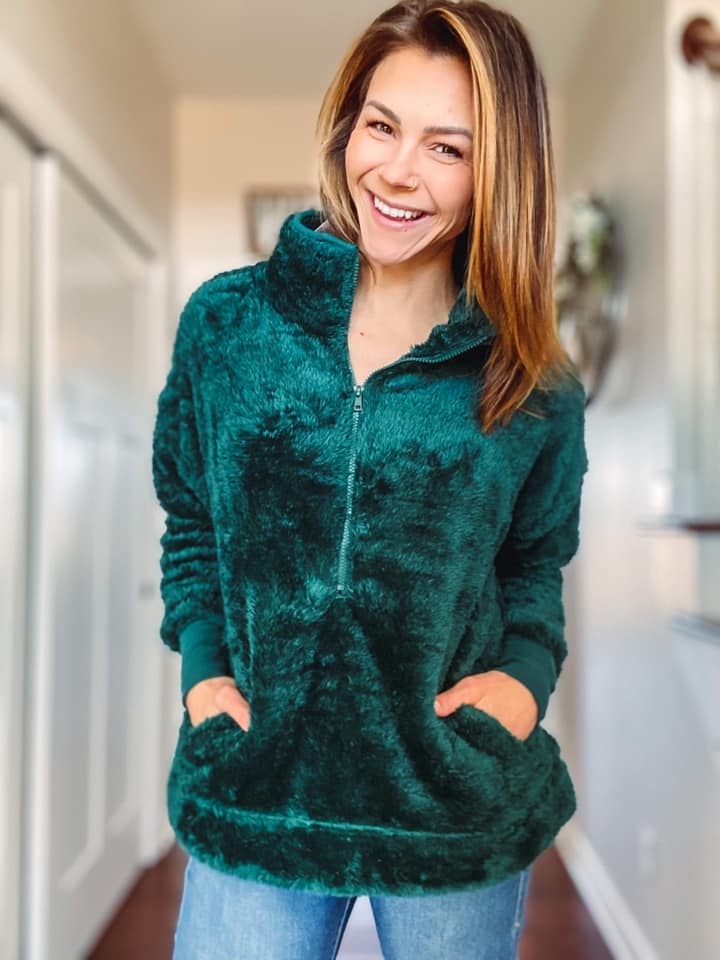 NANCY HALF ZIP PULLOVER - EVERGREEN