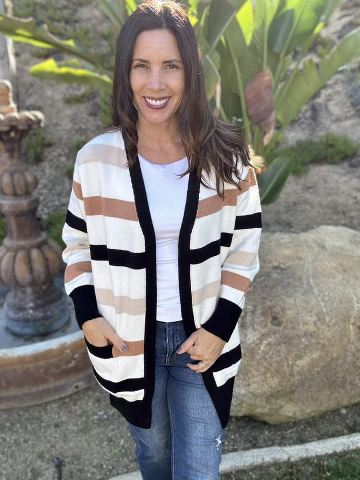 PEYTON KNIT CARDIGAN - CREAM STRIPE