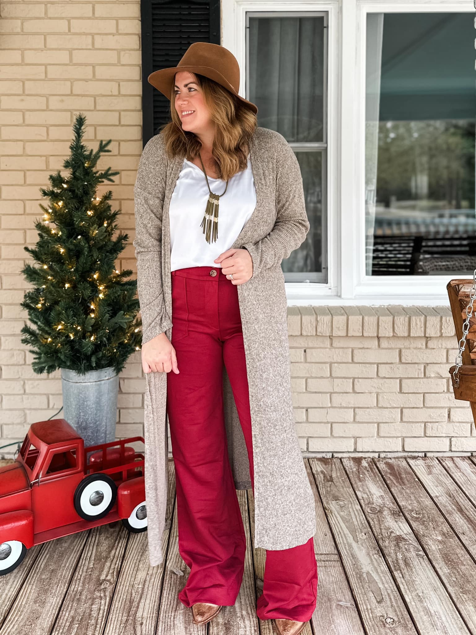EMERY WIDE LEG PANT - RED