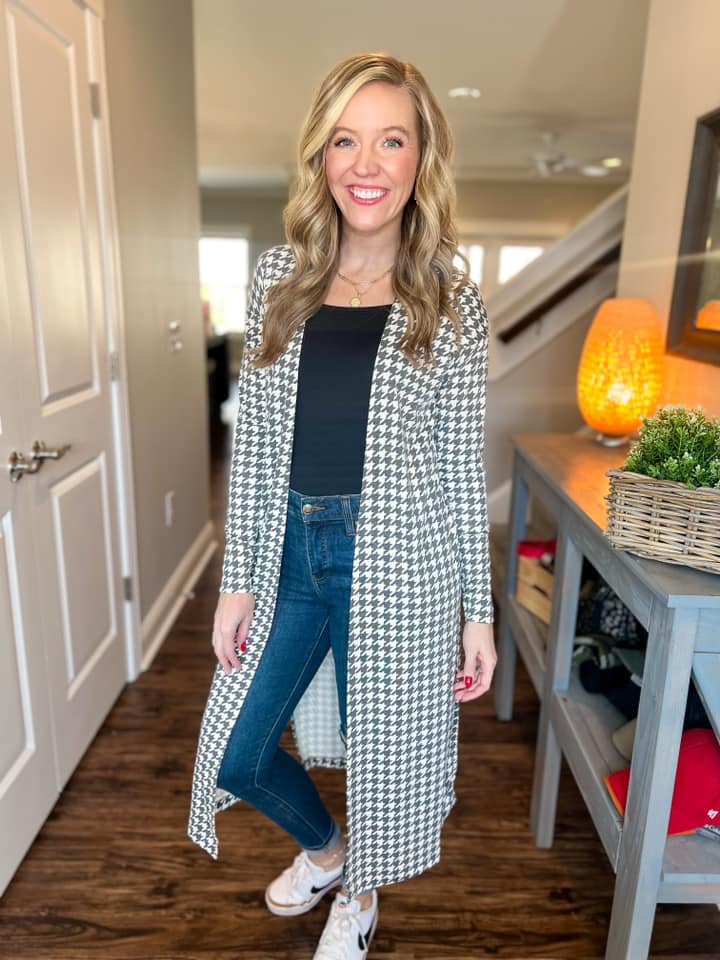 JANET DUSTER CARDIGAN - HOUNDSTOOTH