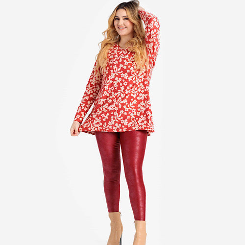 ELIZABETH TUNIC - RED-ORANGE WHITE FLORAL